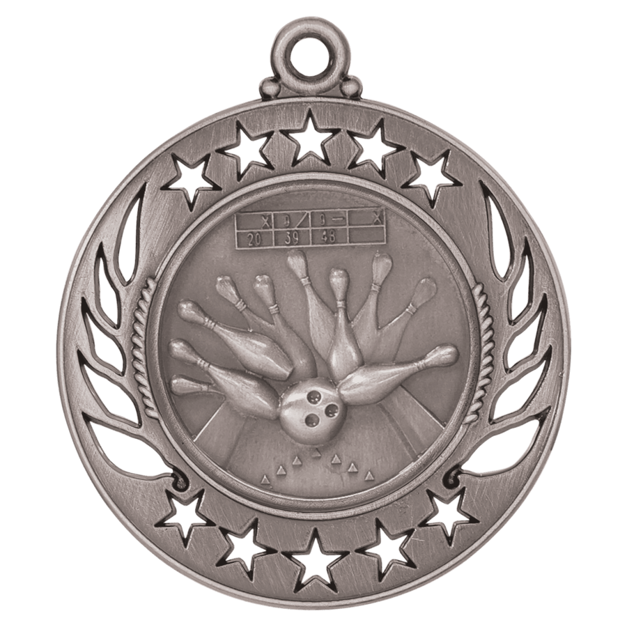 2 1/4" Antique Silver Bowling Galaxy Medal