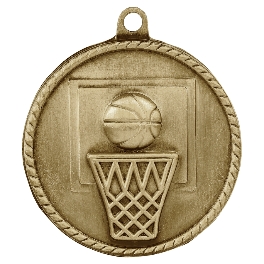 2" Antique Gold Basketball High Relief Medal