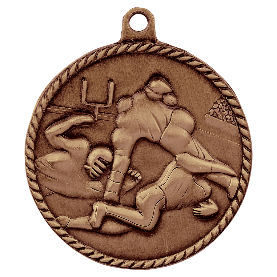 2" Antique Bronze Football High Relief Medal