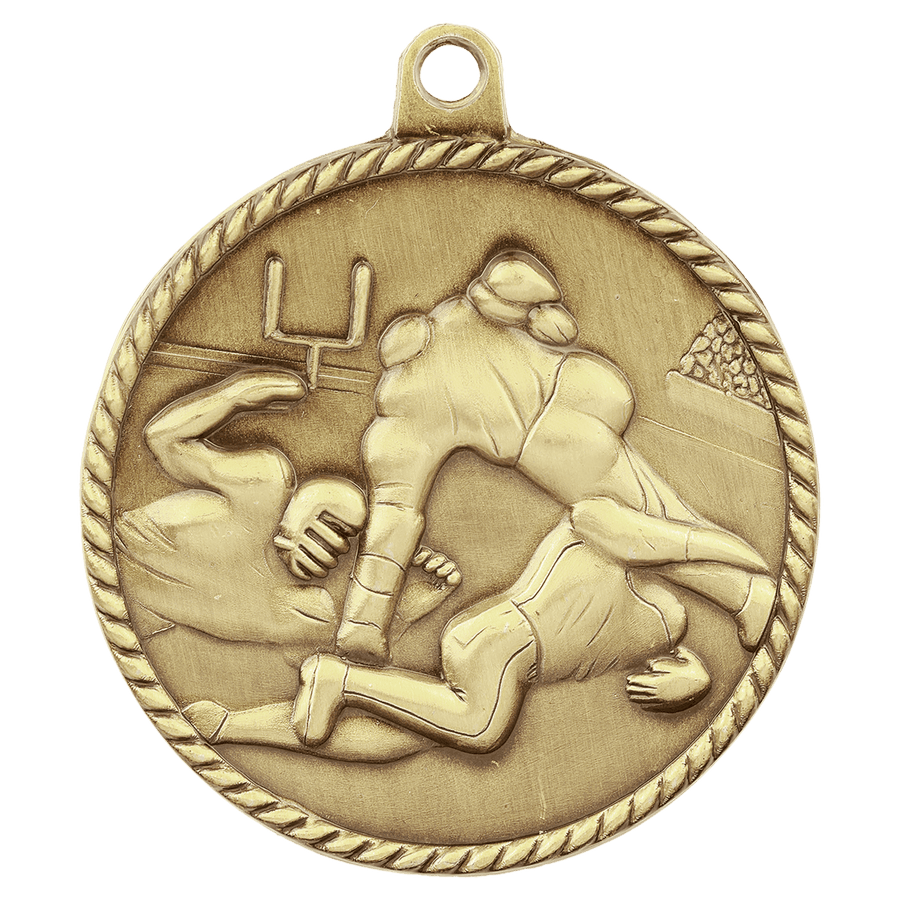 2" Antique Bronze Football High Relief Medal