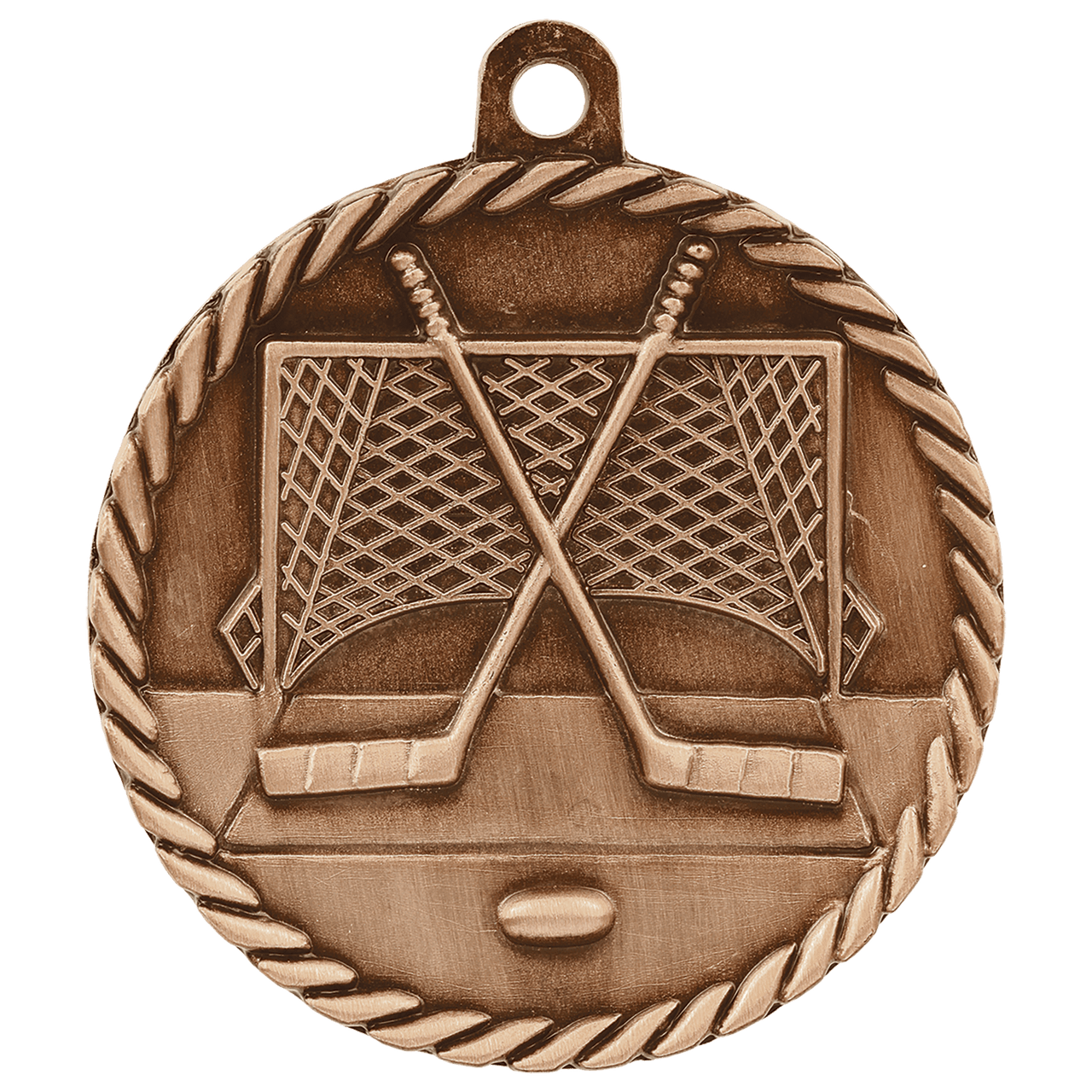 2" Antique Gold Hockey High Relief Medal