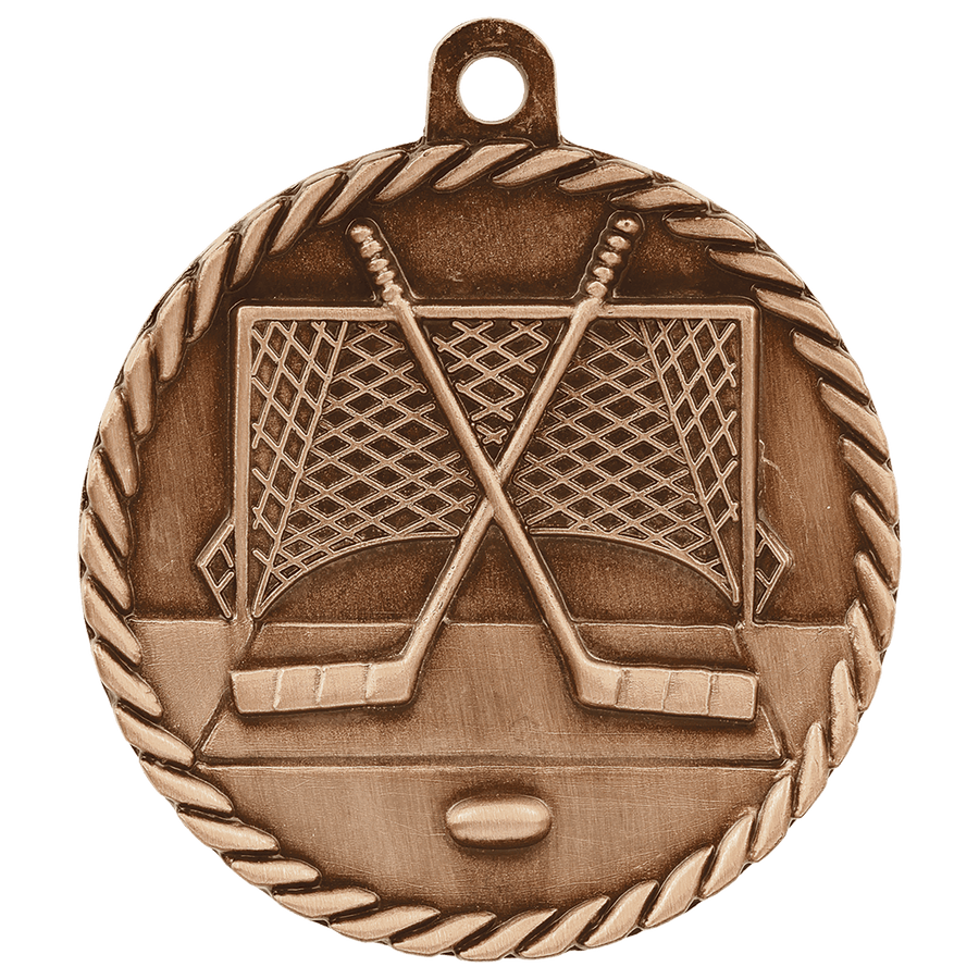 2" Antique Gold Hockey High Relief Medal