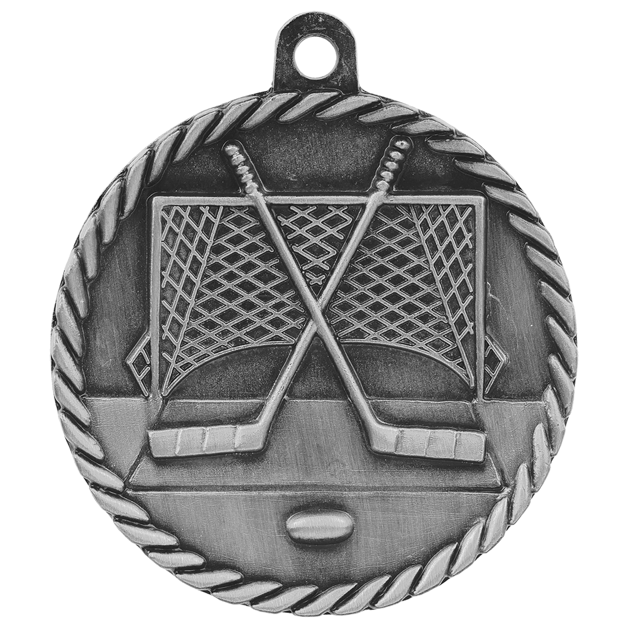 2" Antique Gold Hockey High Relief Medal