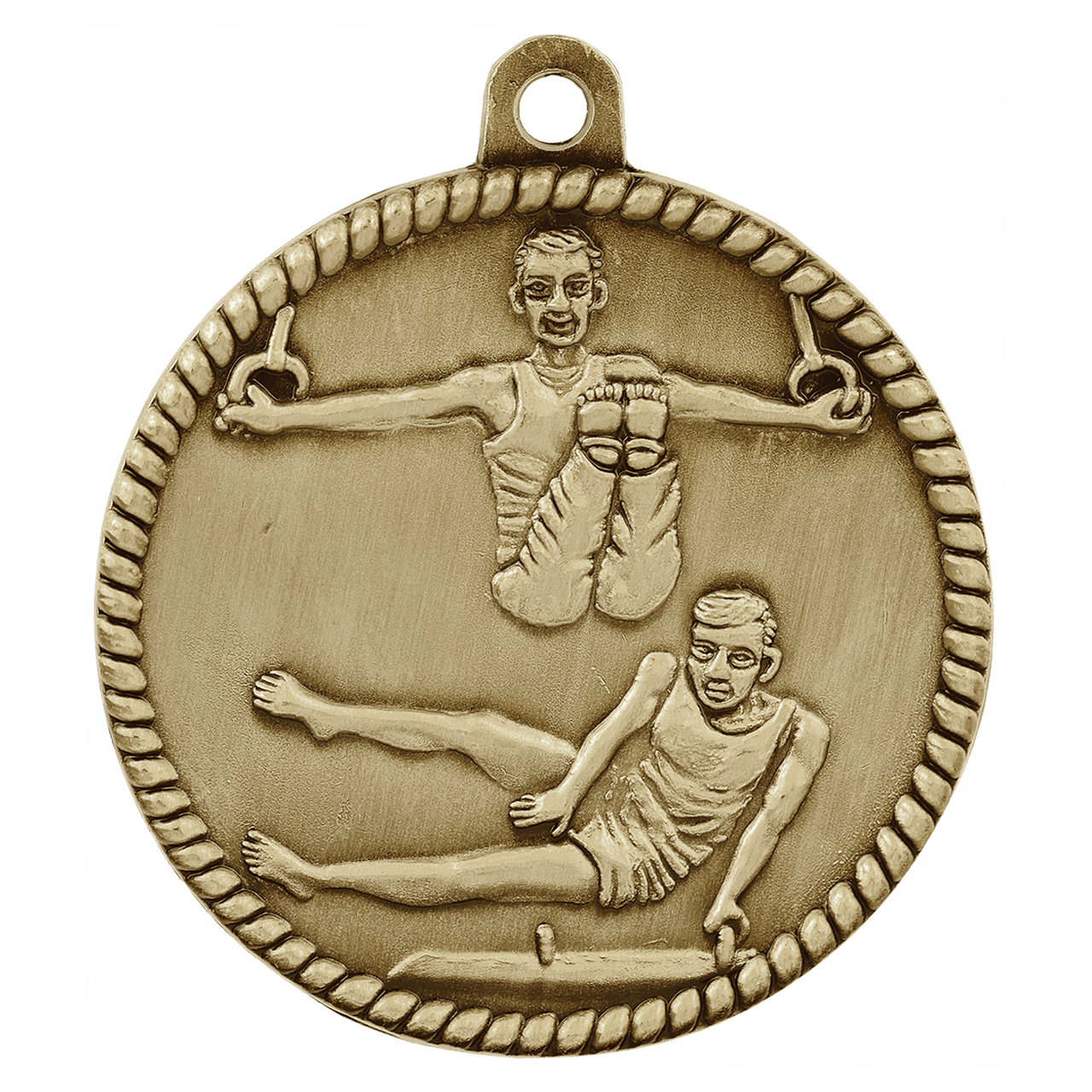 2" Antique Bronze Male Gymnastics High Relief Medal