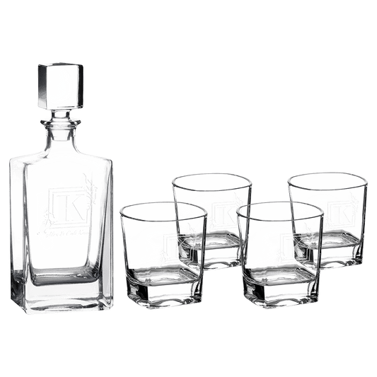 Rectangle Glass Decanter Set 810ml  with Four 8 oz. Glasses and Gift Box