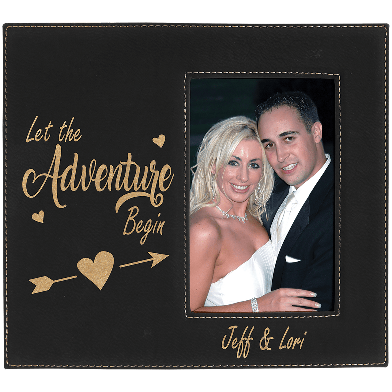 4" x 6" Black/Gold Laserable Leatherette Photo Frame