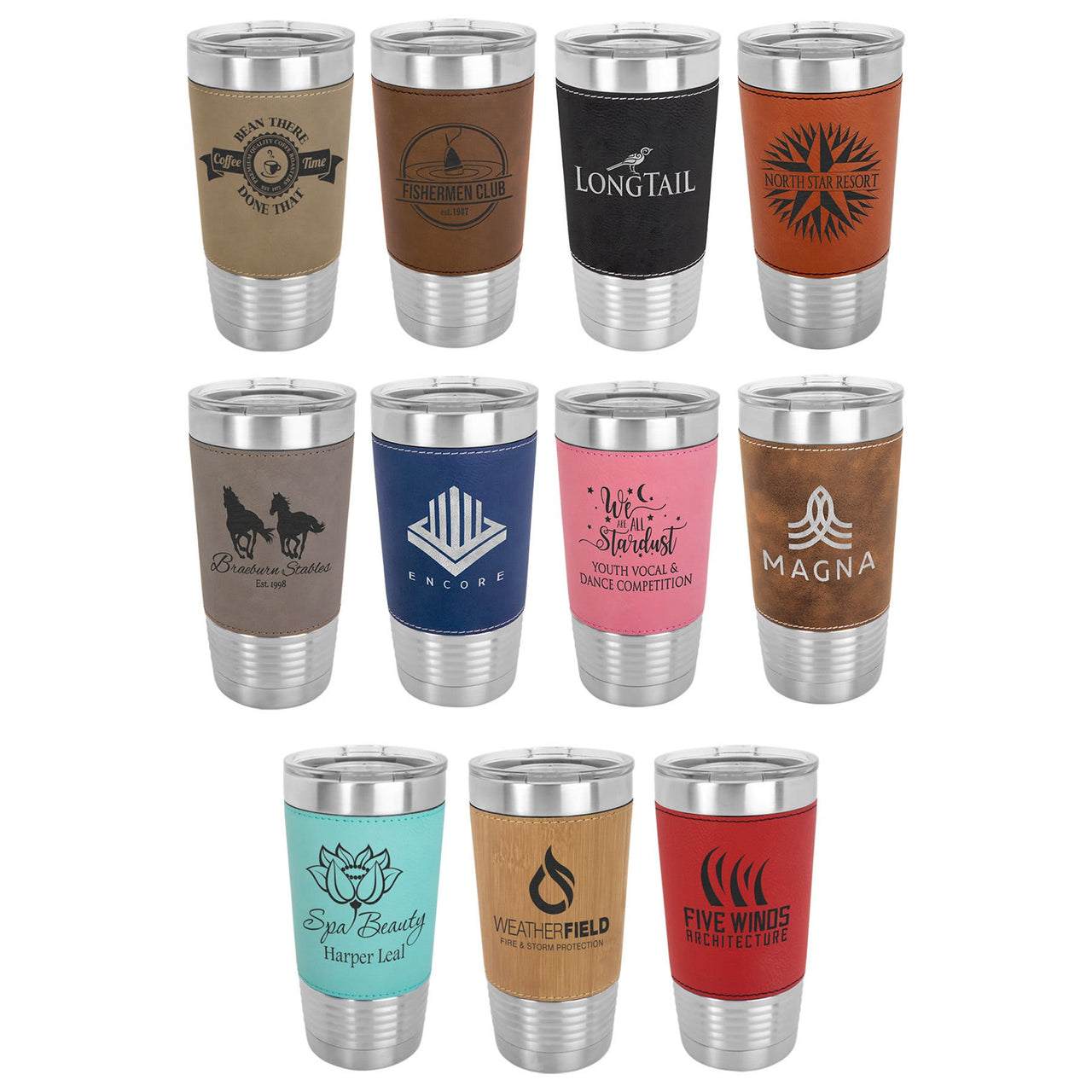 Polar Camel 20 oz. Laserable Leatherette Tumbler with Clear Lid Sample Set