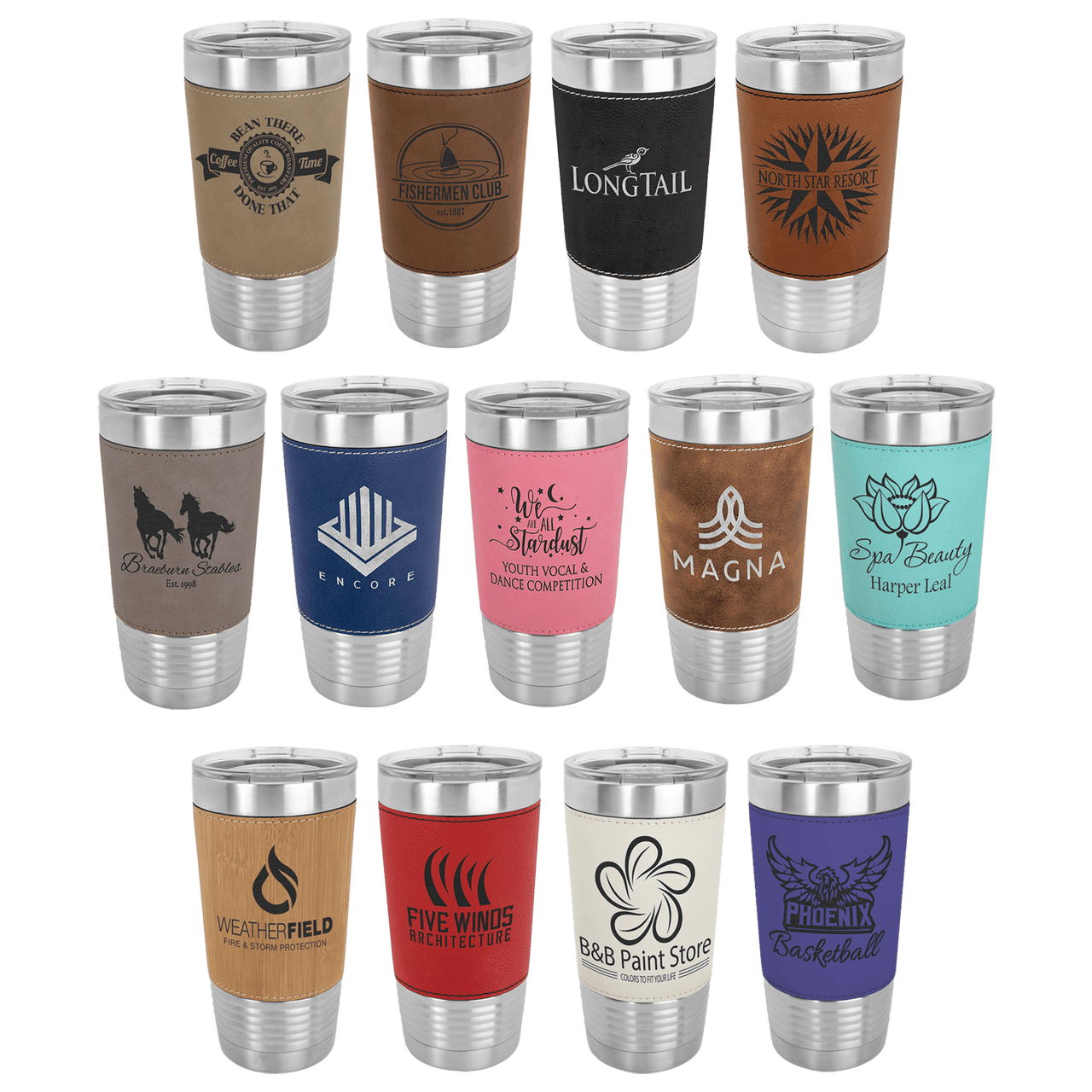 Polar Camel 20 oz. Laserable Leatherette Tumbler with Clear Lid Sample Set