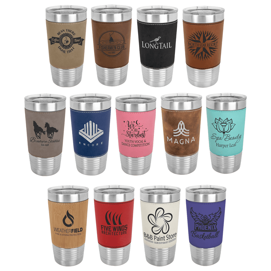 Polar Camel 20 oz. Laserable Leatherette Tumbler with Clear Lid Sample Set
