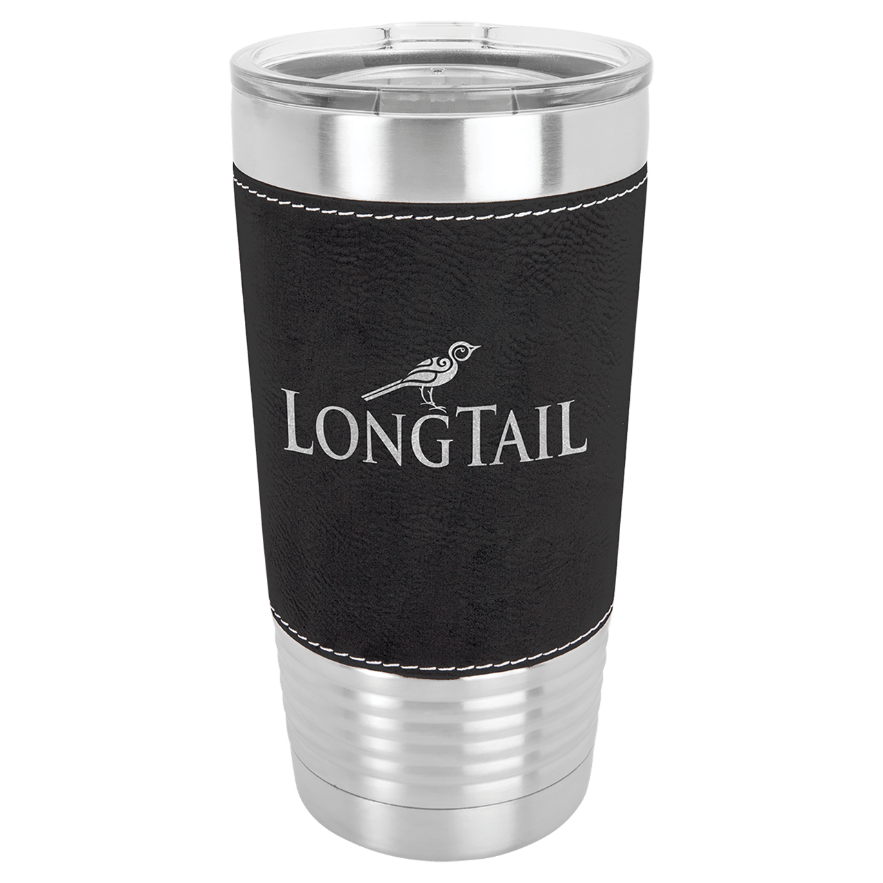 Polar Camel 20 oz. Black/Silver Laserable Leatherette Tumbler with Clear Lid