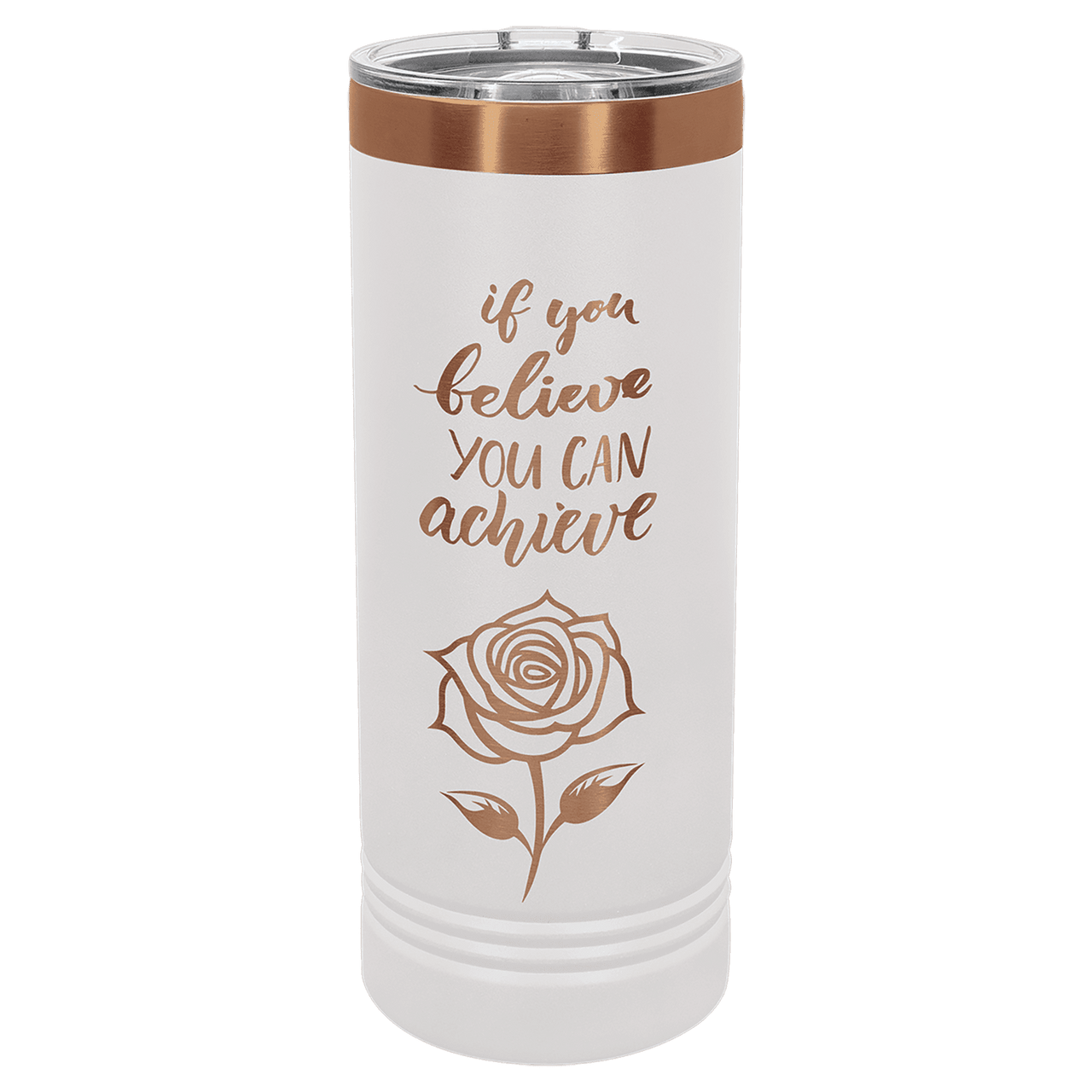 Polar Camel 22 oz. White/Rose Gold ION-Plated Skinny Tumbler with Slider Lid