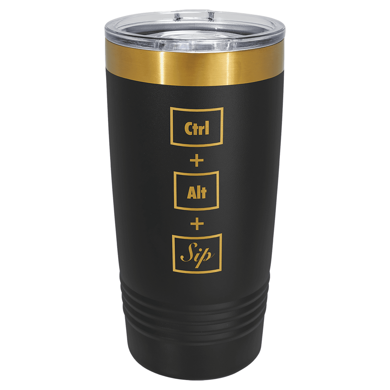 Polar Camel 20 oz. Black/Bright Gold ION-Plated Ringneck Tumbler with Slider Lid