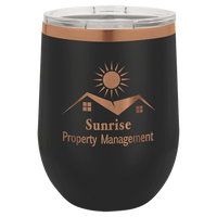 Thumbnail for Polar Camel 12 oz. Black/Rose Gold ION-Plated Stemless Wine Tumbler with Lid