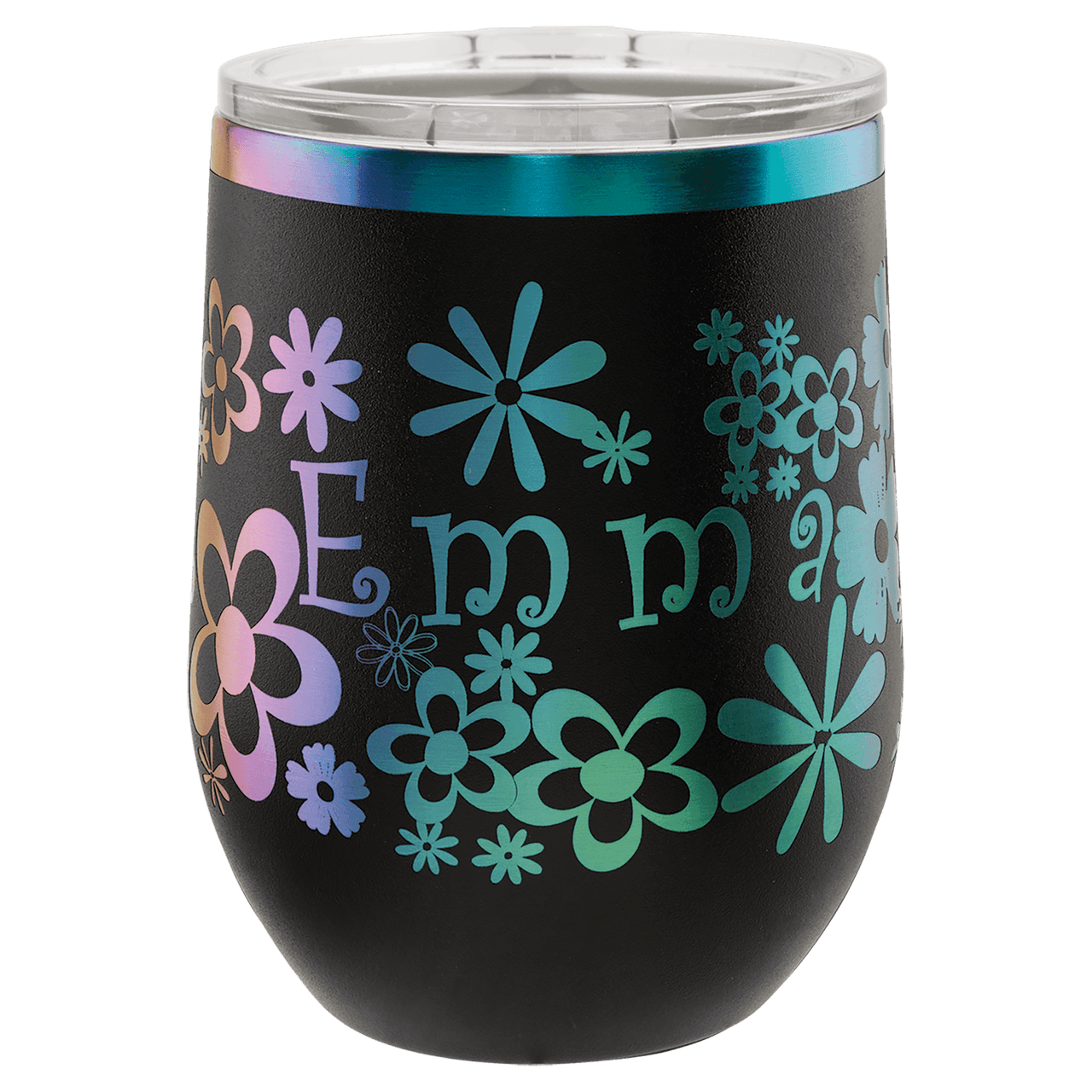 Polar Camel 12 oz. Black/Prism ION-Plated Stemless Wine Tumbler with Lid