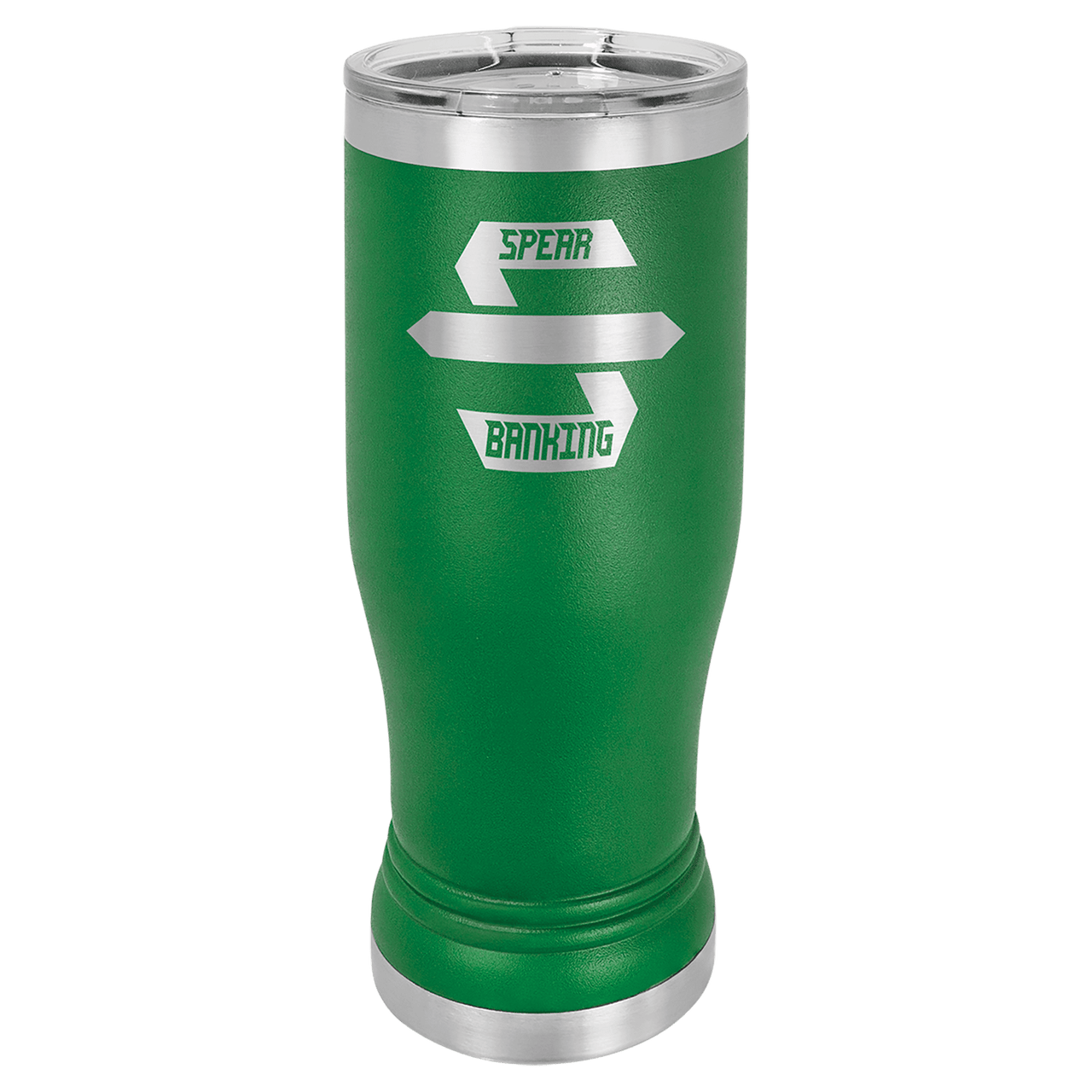 Green 14 oz. Polar Camel Pilsner with Clear Lid