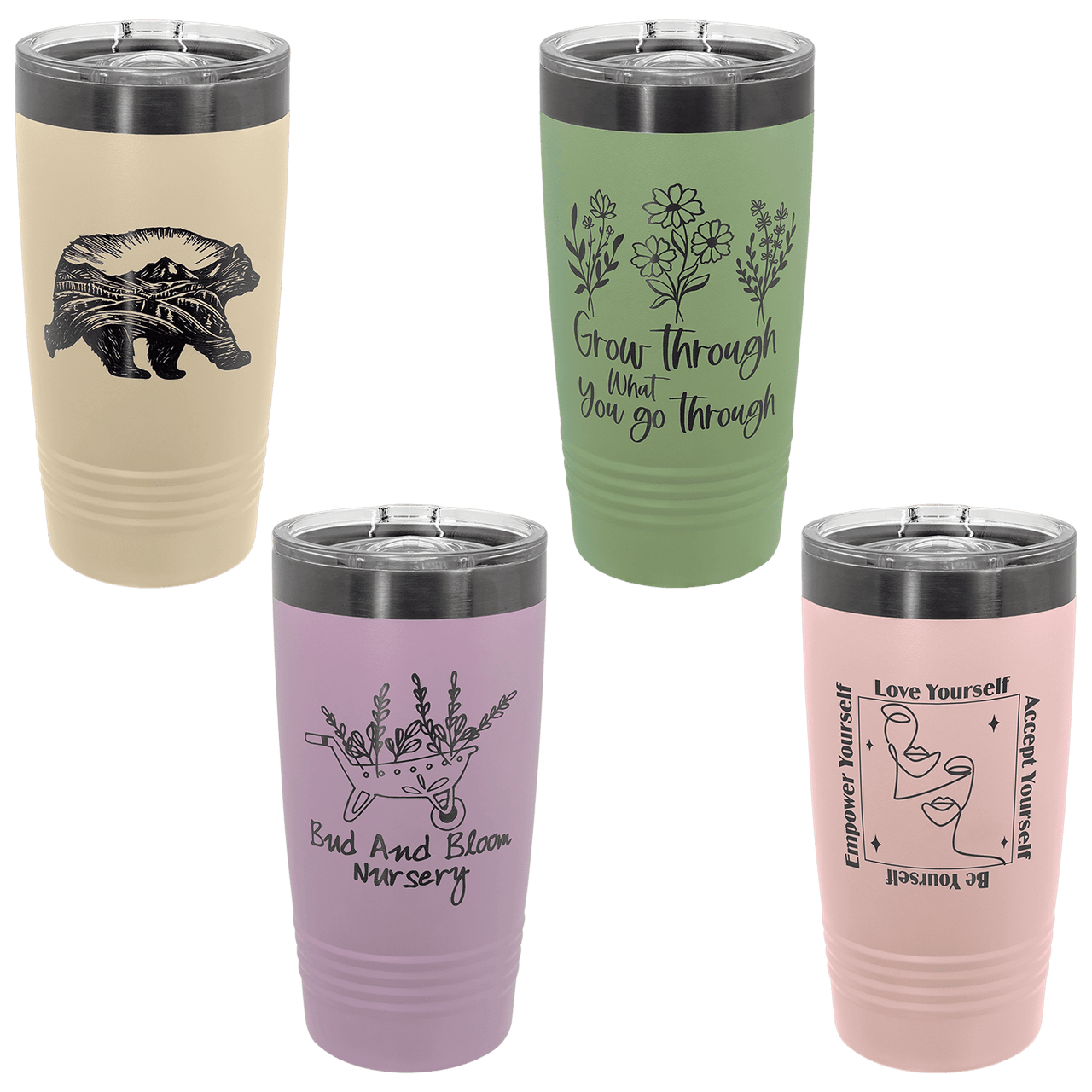 Polar Camel 20 oz. Pastel/Ghost Black Ringneck Tumbler with Slider Lid Sample Set