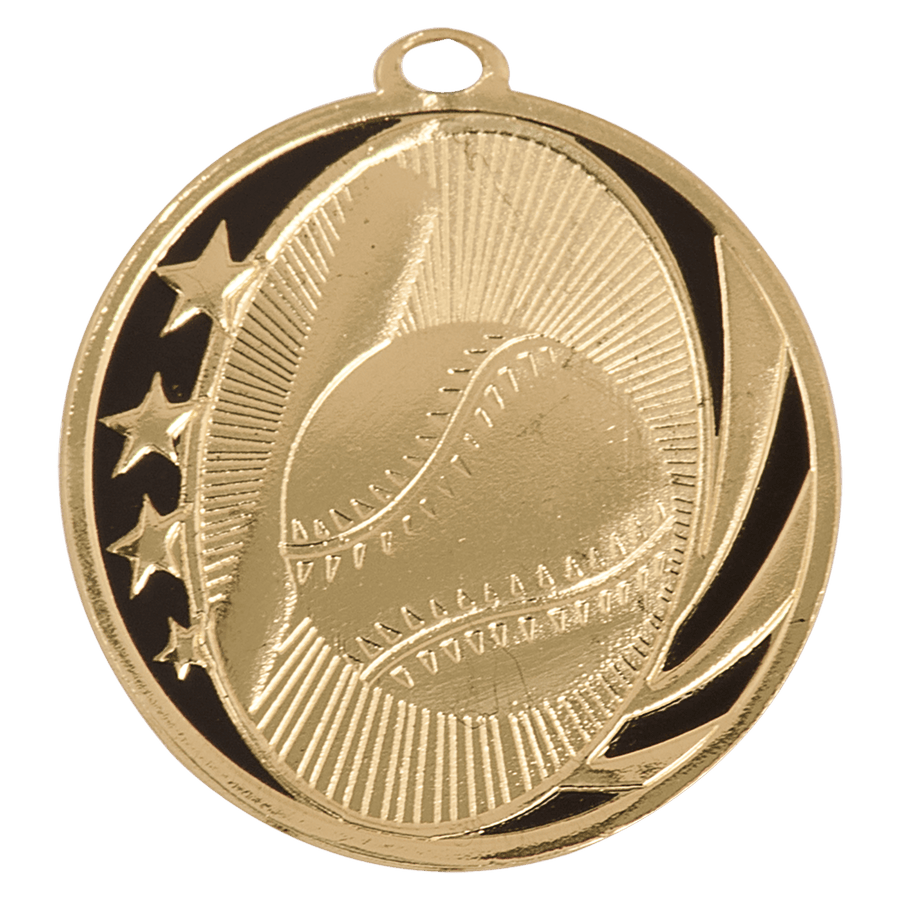 2" Bright Gold Baseball/Softball Laserable MidNite Star Medal