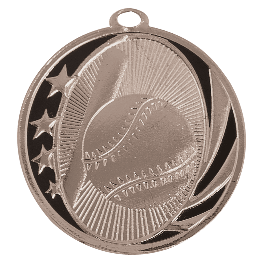 2" Bright Silver Baseball/Softball Laserable MidNite Star Medal