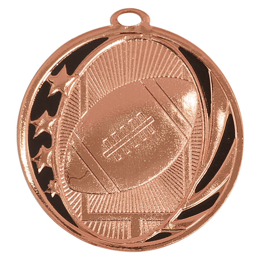 2" Bright Silver Football Laserable MidNite Star Medal