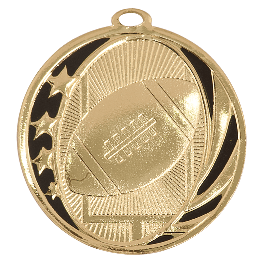 2" Bright Silver Football Laserable MidNite Star Medal