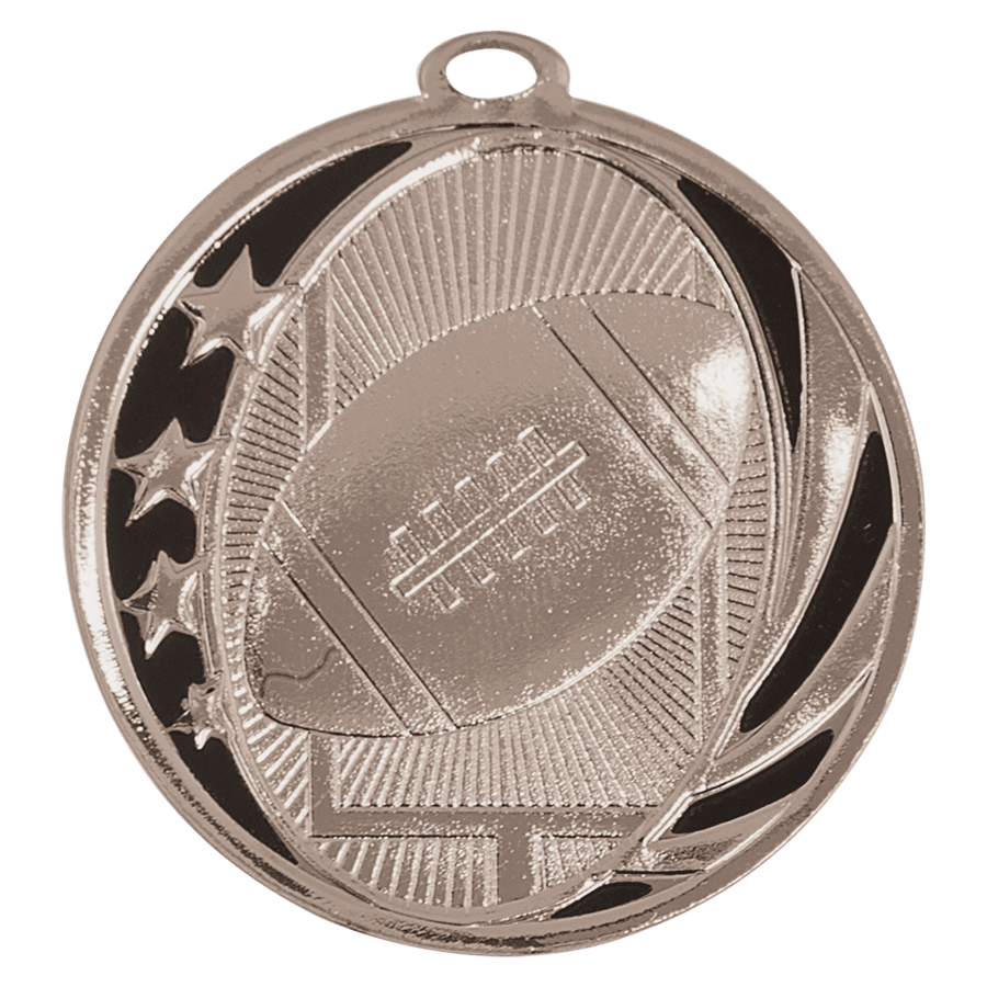 2" Bright Silver Football Laserable MidNite Star Medal