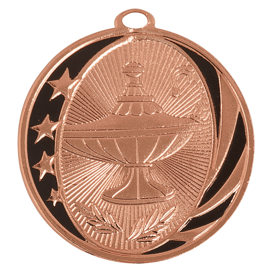 2" Bright Gold Lamp of Knowledge Laserable MidNite Star Medal