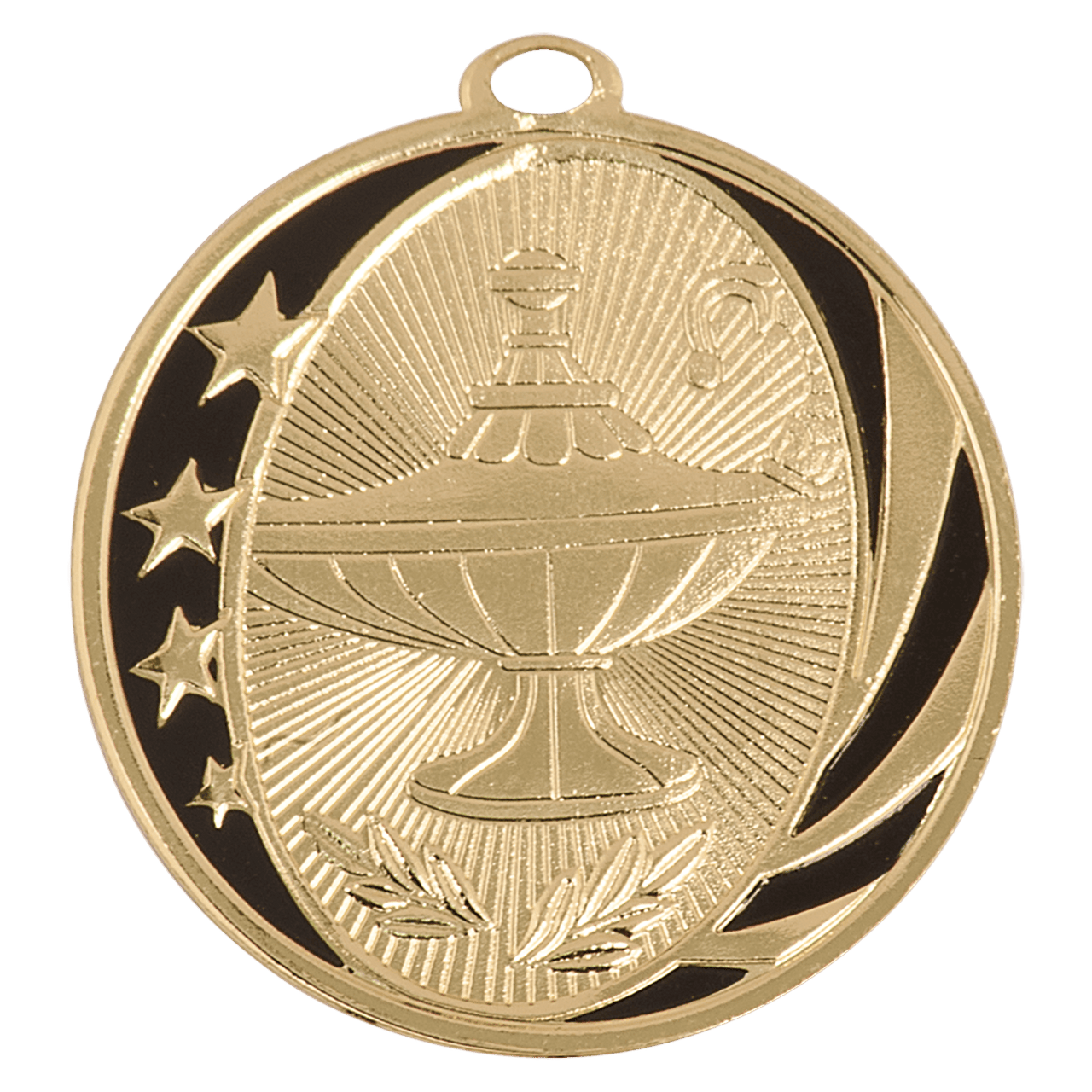 2" Bright Gold Lamp of Knowledge Laserable MidNite Star Medal