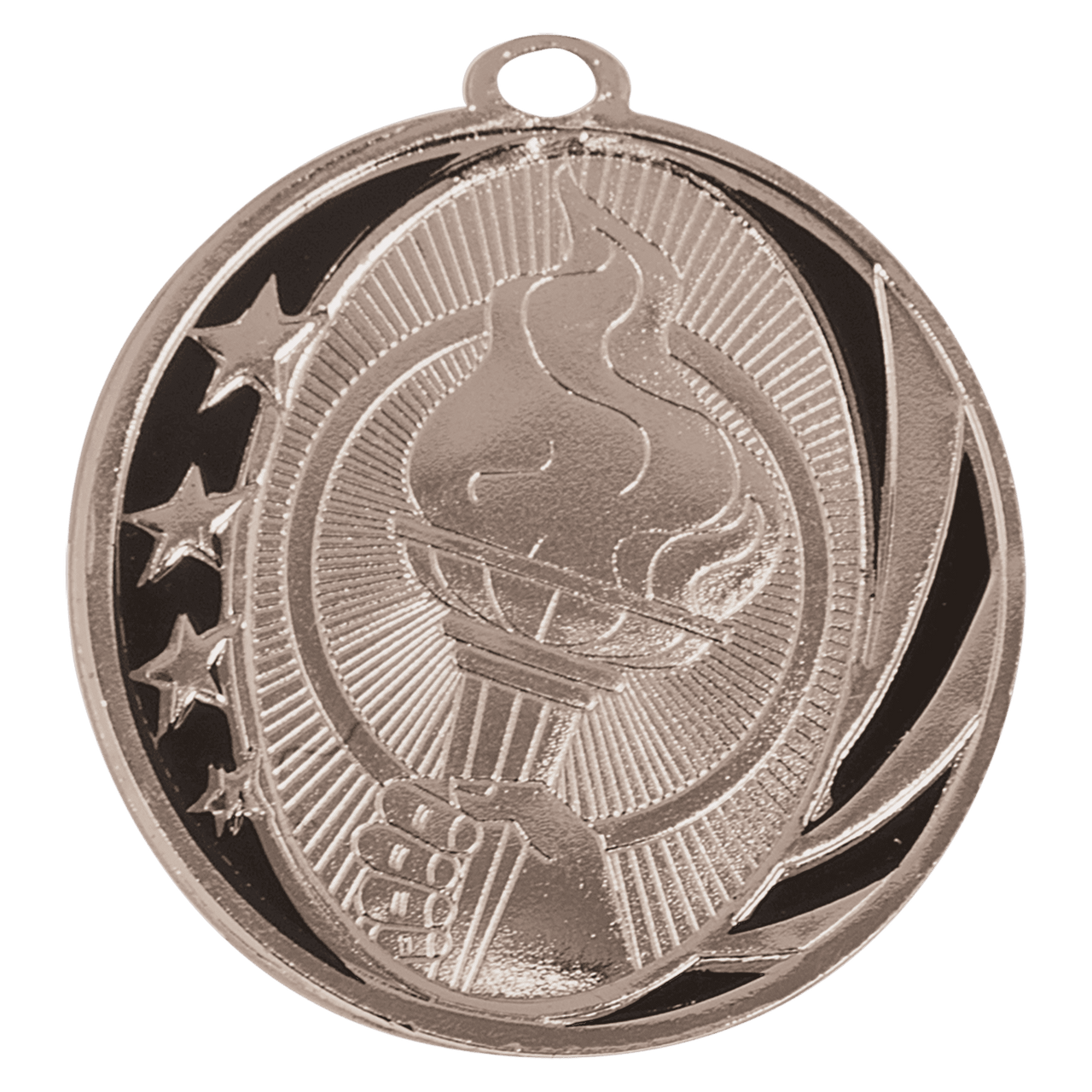2" Bright Silver Torch Laserable MidNite Star Medal