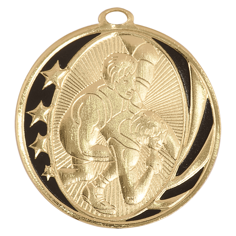2" Bright Gold Wrestling Laserable MidNite Star Medal