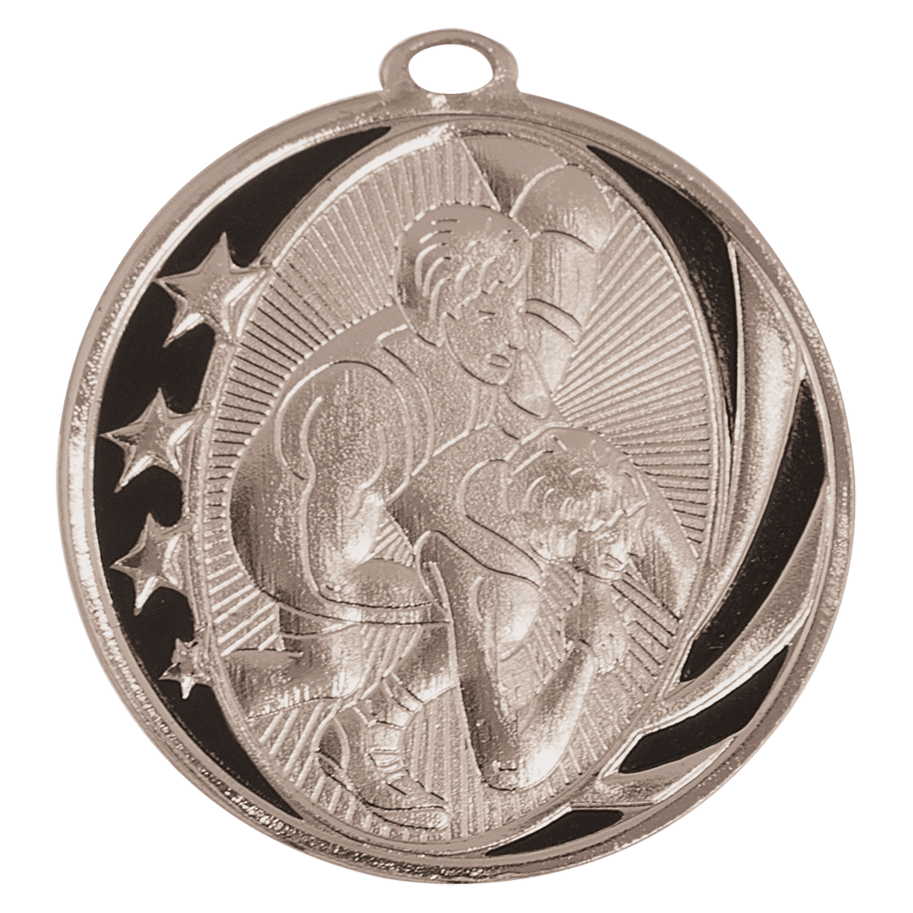 2" Bright Silver Wrestling Laserable MidNite Star Medal