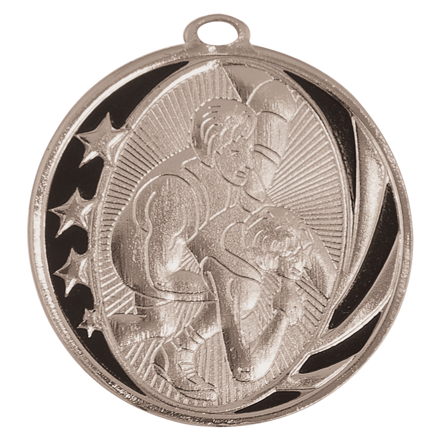2" Bright Silver Wrestling Laserable MidNite Star Medal