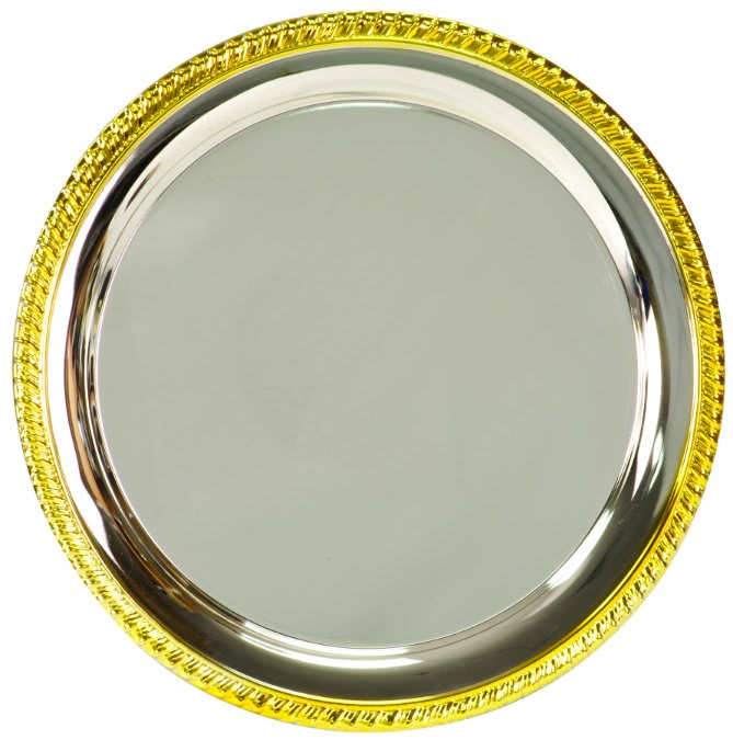 12" Round Gold Rim Silver Plated Tray