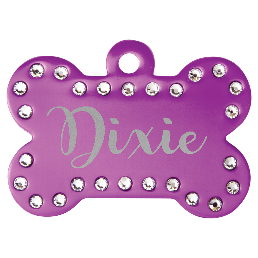 1 1/2" x 1" Blue Laserable Anodized Aluminum Swarovski Bling Bone with Tab