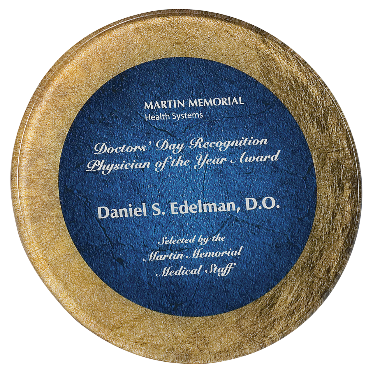 8 1/2" Gold/Blue Round Acrylic Art Plaque with Easel & Hanger