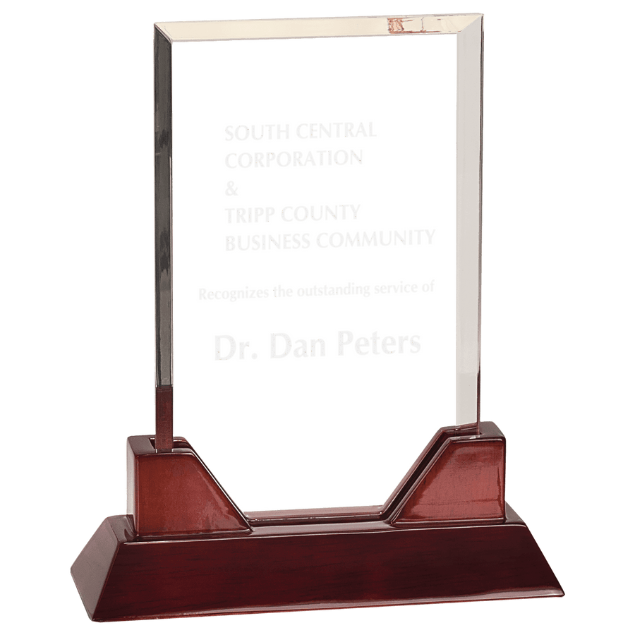 9 3/4" Rectangle Prestige Acrylic with Rosewood Piano Finish Base