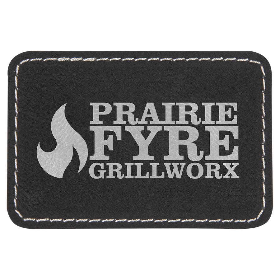 3" x 2" Rectangle Black/Silver Laserable Leatherette Patch with Adhesive