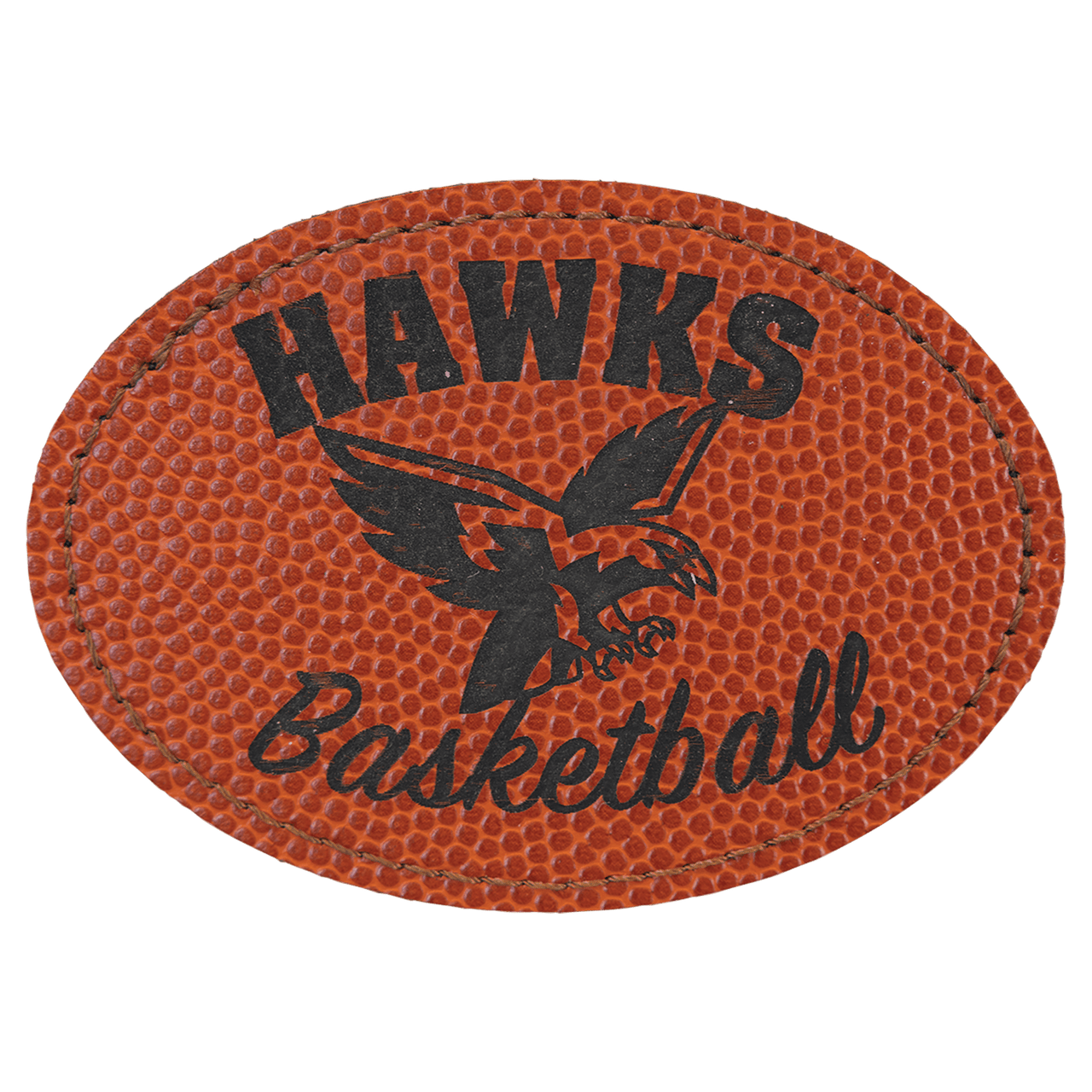 3" x 2" Oval Basketball Laserable Leatherette Patch with Adhesive