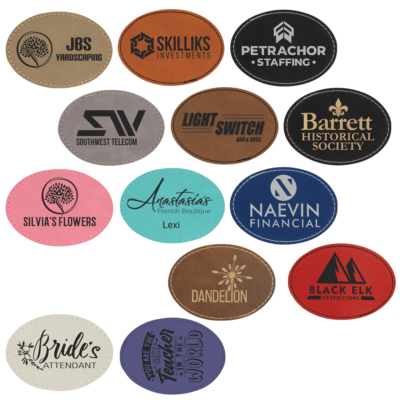 3 1/2" x 2 1/2" Oval Laserable Leatherette Patch with Adhesive Sample Set