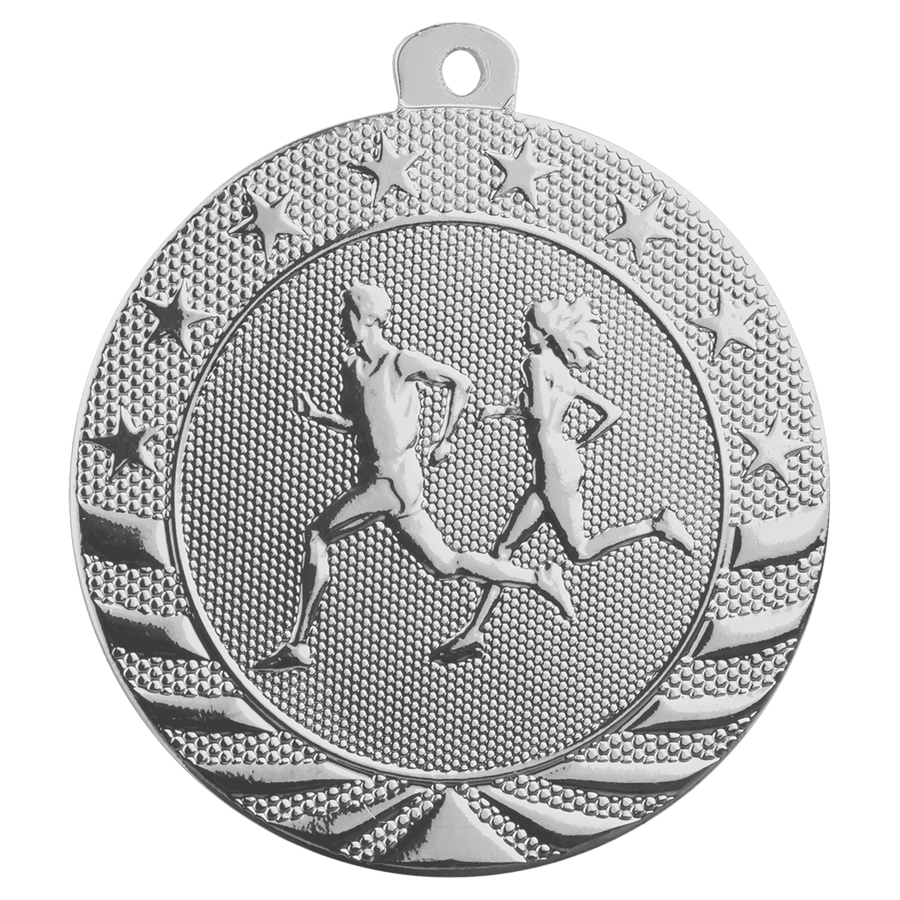 2" Bright Silver Cross Country Starbrite Medal