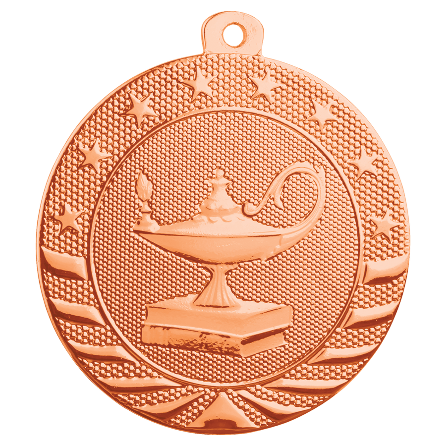 2" Bright Bronze Lamp of Knowledge Starbrite Medal