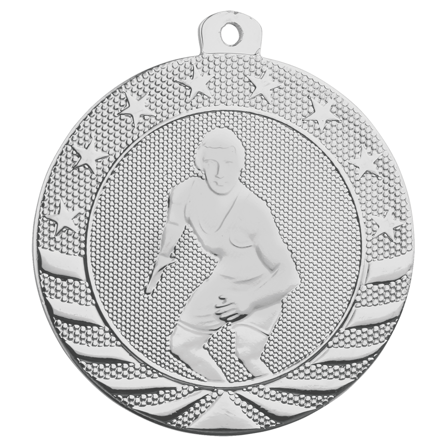 2 3/4" Bright Silver Football Starbrite Medal
