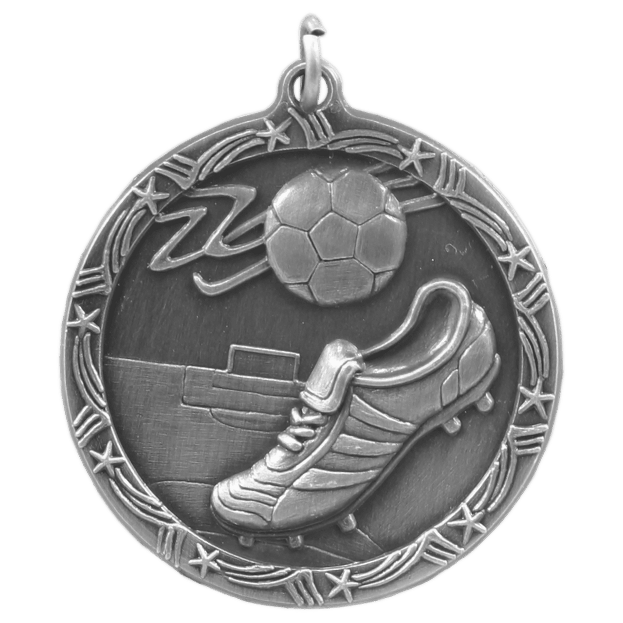 1 3/4" Antique Silver Soccer Shooting Star Medal