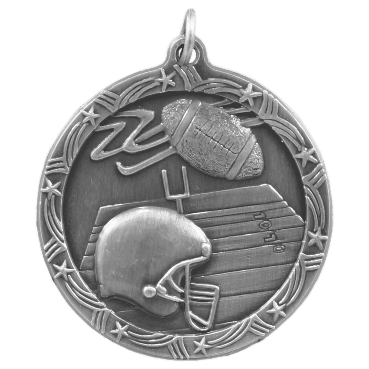 1 3/4" Antique Silver Football Shooting Star Medal