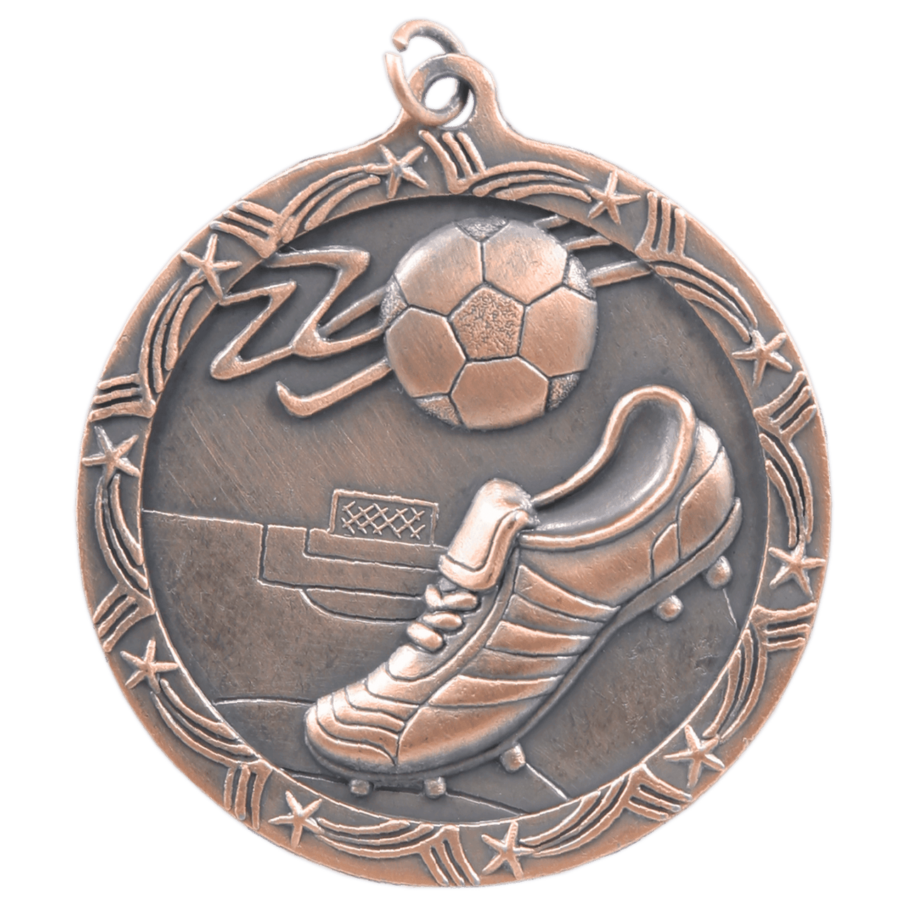 2 1/2" Antique Bronze Soccer Shooting Star Medal