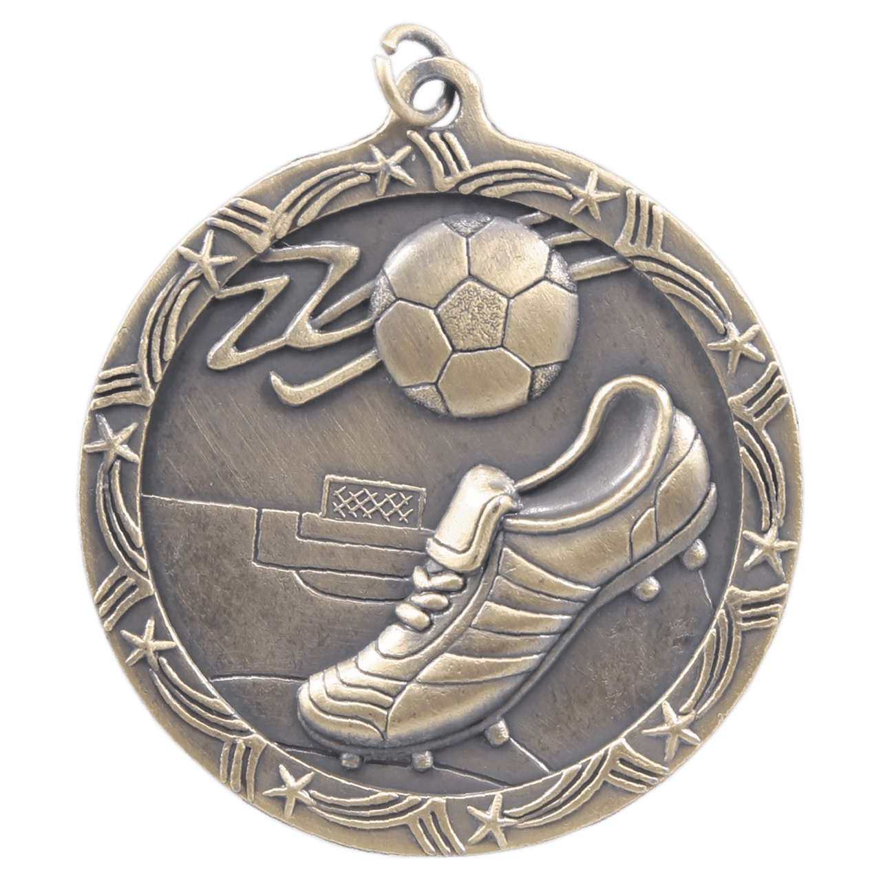 2 1/2" Antique Gold Soccer Shooting Star Medal