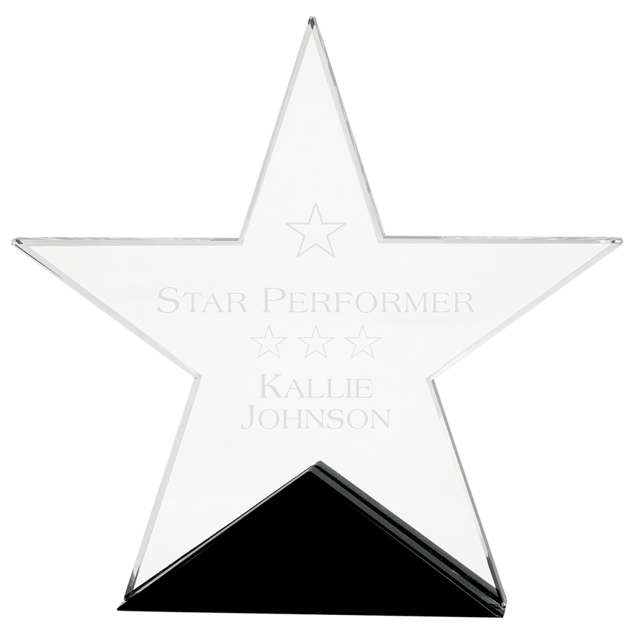 5 3/4" x 5 1/2" Clear Glass Star on Black Base