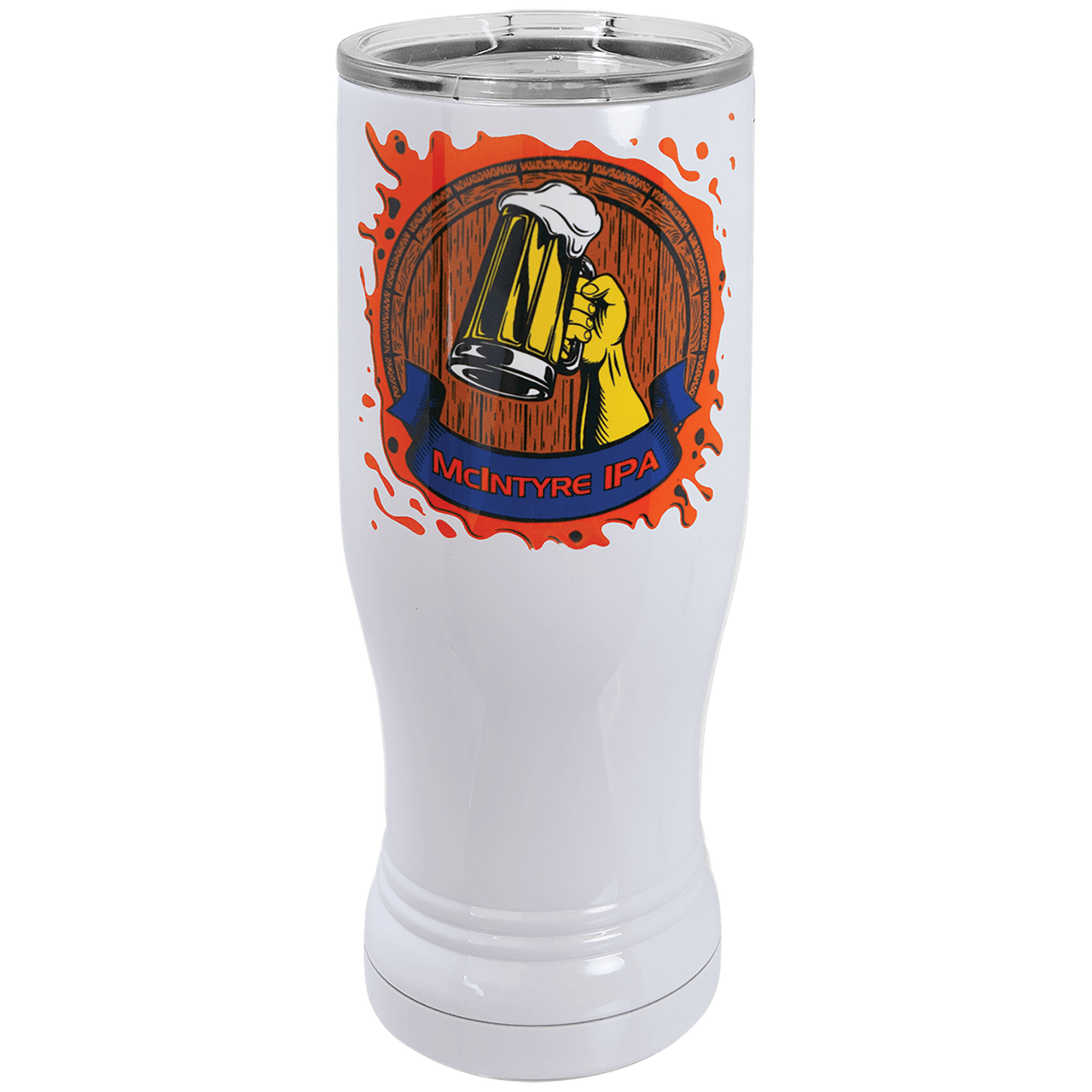 White Sublimatable 14 oz. Polar Camel Pilsner with Clear Lid