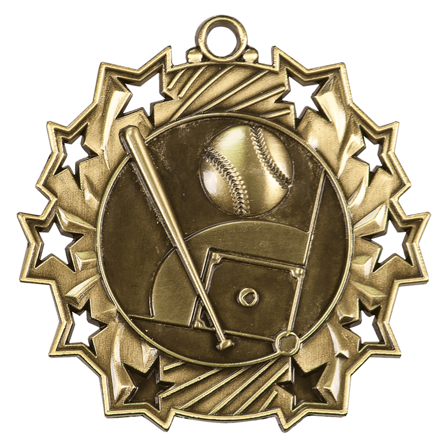 2 1/4" Antique Bronze Baseball/Softball Ten Star Medal