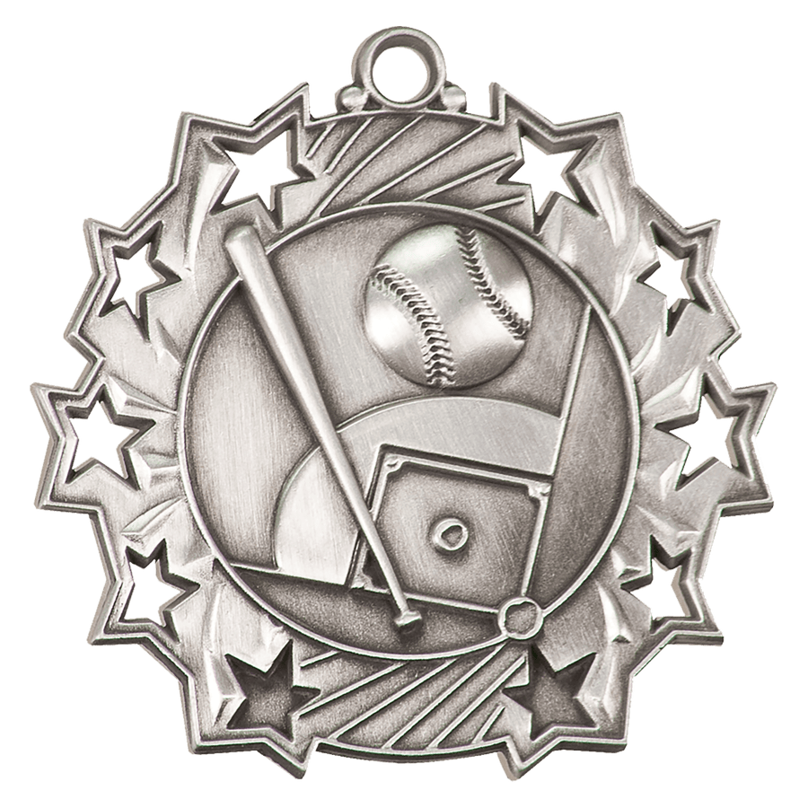 2 1/4" Antique Bronze Baseball/Softball Ten Star Medal