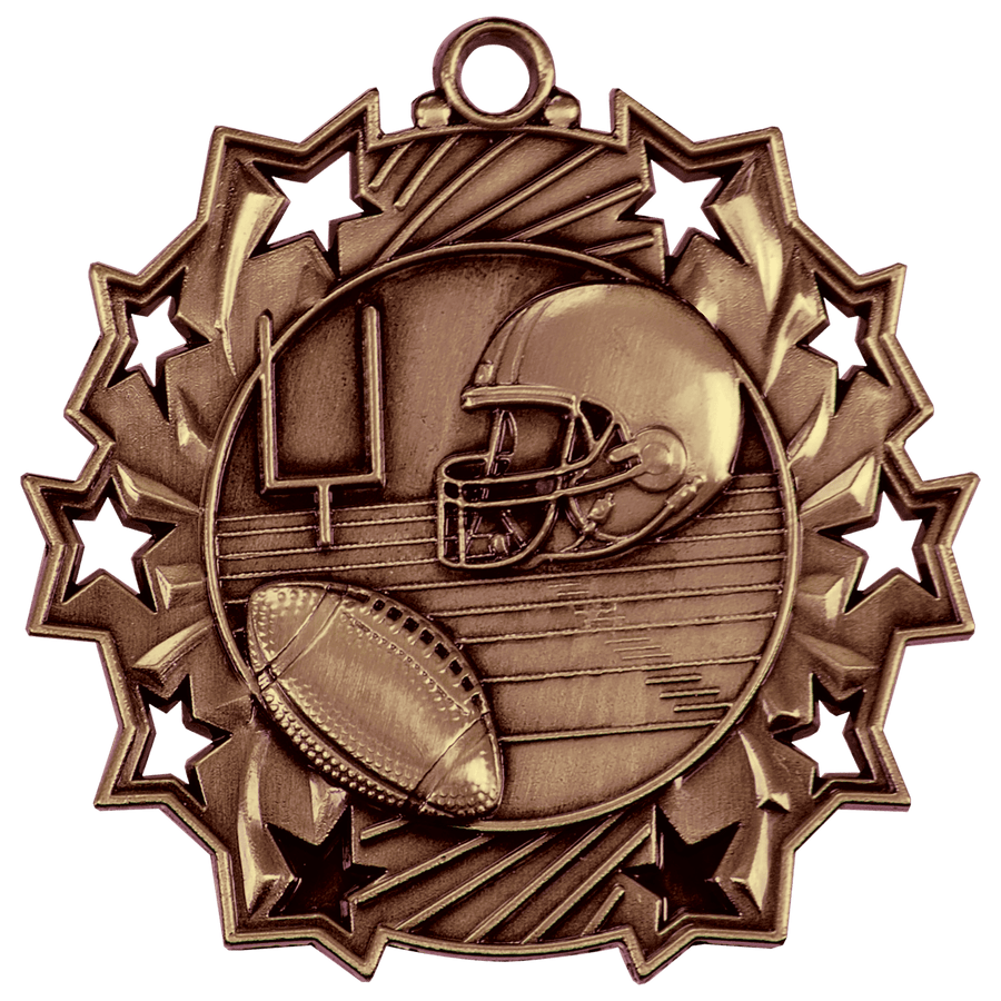 2 1/4" Antique Gold Football Ten Star Medal